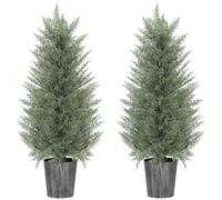 HOMCOM 90cm Artificial Cypress Trees Set of 2, UV Resistant Artificial Plants with Decorative Pot, Fake Plants for Indoor Outdoor Decor, Green