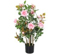 HOMCOM 90cm Artificial Rose Tree, Decorative Fake Plant with 344 Silk Leaves 17 Flowers for Outdoor Indoor Decor, Pink
