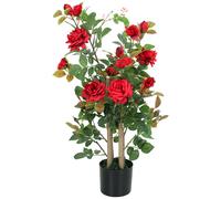HOMCOM 90cm Artificial Rose Tree, Decorative Fake Plant with 344 Silk Leaves 17 Flowers for Outdoor Indoor Decor, Red