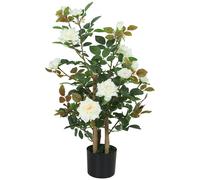 HOMCOM 90cm Artificial Rose Tree, Decorative Fake Plant with 344 Silk Leaves 17 Flowers for Outdoor Indoor Decor, White
