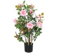 HOMCOM 90cm Artificial Rose Tree Fake Plant UV-Resistant, Pink
