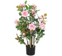 Homcom 90Cm Artificial Rose Tree With 344 Silk Leaves And 17 Flowers, Pink