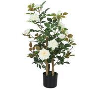 HOMCOM 90cm Artificial Rose Tree Fake Plant UV-Resistant, White | 344 Silk Leaves, 17 Flowers, Faux Tree, Outdoor, Indoor, Garden, Porch Decor