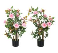 HOMCOM 90cm Artificial Rose Tree Set of 2, Decorative Fake Plant with 344 Silk Leaves 17 Flowers for Outdoor Indoor Decor, Pink