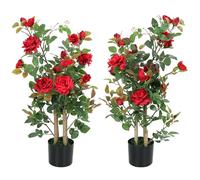 HOMCOM Artificial Rose Tree Set of 2 with 344 Silk Leaves & 17 Flowers in Red HOMCOM Red