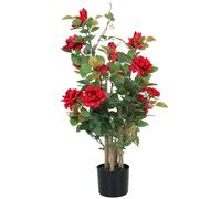 Homcom 90Cm Artificial Rose Tree With 344 Silk Leaves And 17 Flowers In Red Red