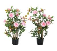 Homcom Artificial Rose Tree Set Of 2 With 344 Silk Leaves & 17 Flowers, Pink