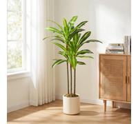 HOMCOM 90cm Artificial Dracaena Tree, Decorative Artificial Plants with Bendable Trunks and White Planter for Living Room Bedroom Home Office Decor, Green