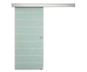 HOMCOM 90cm Sliding Glass Door Hardware Track Kit Frosted Tempered Glass | Stripe Pattern, Round Handle