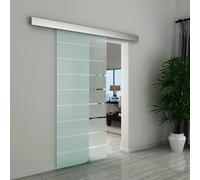 HOMCOM Tempered Glass Sliding Barn Door Kit Aluminum-alloy Rail W/Handle-Frosted Glass with Stripes