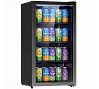 HOMCOM 90L Drinks Fridge, 139 Can Under Counter Freestanding Beer Fridge with Double-Layer Glass Door, Wine Cooler with LED Light, Adjustable Shelves, Beverage Cooler for Soda Beer, Home Office