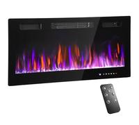 HOMCOM 91cm/36" Electric Fireplace, Ultra-Slim Wall Mounted and Recessed Electric Fire Heater with Adjustable Flame and Thermostat, Eco Mode, Auto Switch, Weekly and 24H Timer, Remote, 900W/1800W