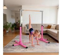 Homcom 92-150Hcm Adjustable Kids Gymnastics Bar W/ Steel Frame, Pink