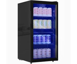HOMCOM 93L Drinks Fridge 115 Can Under Counter Beer Fridge Glass Door Black | Freestanding, Adjustable Shelves, LED Light, Temperature Control, for Beer Soda Drink Home Bar
