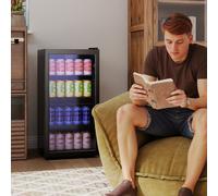 HOMCOM 93L Drinks Fridge, 115 Can Under Counter Freestanding Beer Fridge with Glass Door, Adjustable Shelves, LED Light, Temperature Control, for Beer Soda Drink Home Bar, Black