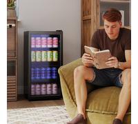 HOMCOM 93L Drinks Fridge, 115 Can Under Counter Freestanding Beer Fridge with Glass Door, Adjustable Shelves, LED Light, Temperature Control, for Beer Soda Drink Home Bar, Black