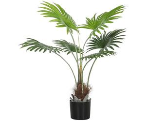 HOMCOM 94cm Artificial Palm Tree, Decorative Artificial Plant with Lifelike PEVA Leaves and Coconut Coir, Fake Tree with Plastic Pot and Flocking for Home Office Decor, Green