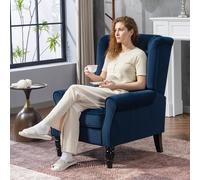 HOMCOM Accent Armchair Home Furniture Retro Tufted Club Fabric Dark Blue