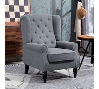 HOMCOM Accent Chair Wingback Armchair Retro Tufted Club Wood Fabric - Grey | TJ Hughes