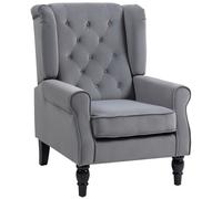 HOMCOM Accent Armchair Home Furniture Retro Tufted Club Fabric Light Grey