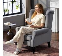 HOMCOM Accent Armchair Home Furniture Retro Tufted Club Fabric Light Grey