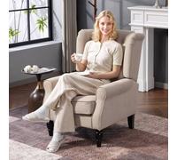 HOMCOM Accent Armchair Home Furniture Retro Tufted Club Wood Fabric, Beige