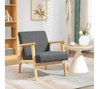 HOMCOM Accent Armchair, Living Room Chair, Wooden Upholstered Single Lounge Chair with Rubber Wood Legs and Padded Seat , Leisure Sofa Chair for Bedroom Office, Dark Grey Dark Grey