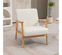 HOMCOM Accent Armchair, Living Room Chair, Wooden Upholstered Single Lounge Chair with Rubber Wood Legs and Padded Seat , Leisure Sofa Chair for Bedroom Office, Cream White Cream