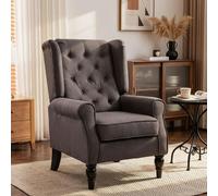 HOMCOM Accent Armchair Home Furniture Retro Tufted Club Wood Fabric Brown, Brown
