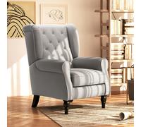 HOMCOM Accent Armchair Retro Tufted Club Wood Fabric - Grey