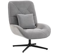 HOMCOM Accent Chair, Chenille Upholstered Swivel Armchair with Lumbar Pillow, High Back, Deep Seat and Metal Legs, Light Grey