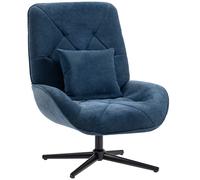 HOMCOM Accent Chair, Chenille Upholstered Swivel Armchair with Lumbar Pillow, High Back, Deep Seat and Metal Legs, Dark Blue