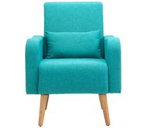 HOMCOM Accent Chair, Linen-Touch Armchair with Pillow, Upholstered Leisure Lounge Sofa for Living Room, Club Chair with Rubber Wooden Frame Teal