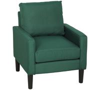 HOMCOM Accent Chair, Removable Pillow Linen Armchair with Comfy Spring Cushion for Living Room, Bedroom, Study, Dark Green
