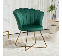 HOMCOM Modern Armchair, Velvet Tufted Accent Chair with Lotus Backrest, Occasional Tub Chair with Steel Legs for Living Room, Bedroom, Green