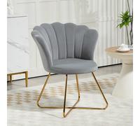 HOMCOM Accent Chair, Velvet Armchair with Lotus Backrest, Steel Legs, Grey