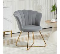Homcom Accent Chair, Velvet Armchair With Lotus Backrest, Steel Legs, Grey