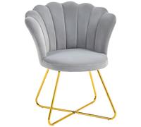 HOMCOM Accent Chair - Velvet Armchair With Lotus Backrest - Steel Legs - Pink/Grey - Grey | TJ Hughes