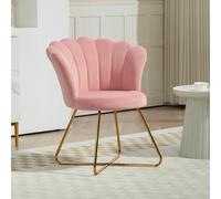 HOMCOM Accent Chair, Velvet Armchair with Lotus Backrest - Pink - Polyester, Steel