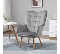 HOMCOM Accent Chair Velvet-Touch Tufted Wingback Armchair - Grey - Velvet