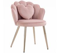 HOMCOM Accent Chair Velvet Upholstered Armchair Lotus Back Heart Pillow Lumbar Pillow Metal Legs Soft Pink