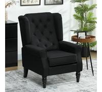 HOMCOM Accent Chair Wingback Armchair Retro Tufted Club Wood Fabric, Black HOMCOM Black