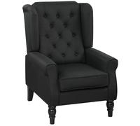 HOMCOM Accent Chair Wingback Armchair Retro Tufted Club Wood Fabric - Black | TJ Hughes