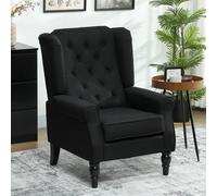 Accent Chair Wingback Armchair Retro Tufted Club Wood Fabric, Black HOMCOM Black One Size