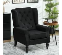 HOMCOM Accent Chair Wingback Armchair Retro Tufted Club Wood Fabric, Black HOMCOM Black