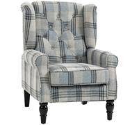 Homcom Accent Chair Wingback Armchair Retro Tufted Club Wood Fabric, Mixed Multi