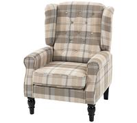 Homcom Accent Chair Wingback Armchair Retro Tufted, Khaki Plaid