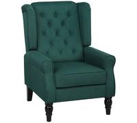 HOMCOM Accent Chair Wingback Armchair Retro Tufted Club Wood Fabric - Green | TJ Hughes