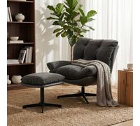 HOMCOM Accent Chair with Footstool, Modern Swivel Lounge Chair, Dark Grey