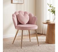HOMCOM Accent Chair Velvet Upholstered Armchair Lotus Back Heart Pillow Lumbar Pillow Metal Legs Soft Pink